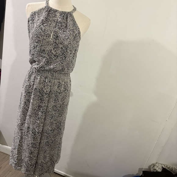 Valette Silk Sleeveless Halter Neck Maxi Dress Sz 2 Gray White Boho Peasant - Picture 1 of 12